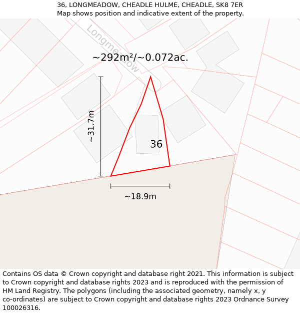 36, LONGMEADOW, CHEADLE HULME, CHEADLE, SK8 7ER: Plot and title map