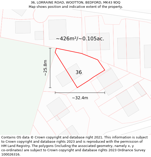 36, LORRAINE ROAD, WOOTTON, BEDFORD, MK43 9DQ: Plot and title map