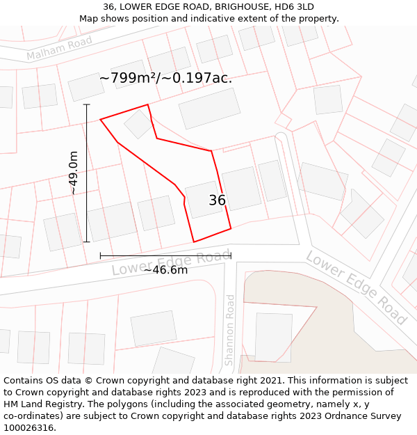 36, LOWER EDGE ROAD, BRIGHOUSE, HD6 3LD: Plot and title map