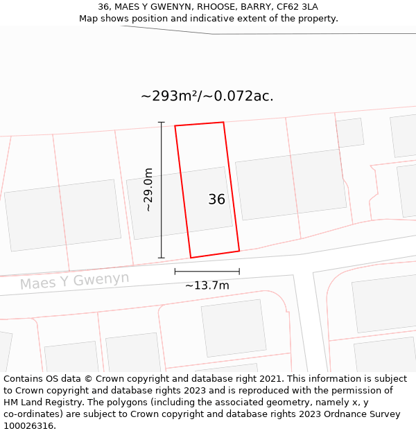 36, MAES Y GWENYN, RHOOSE, BARRY, CF62 3LA: Plot and title map