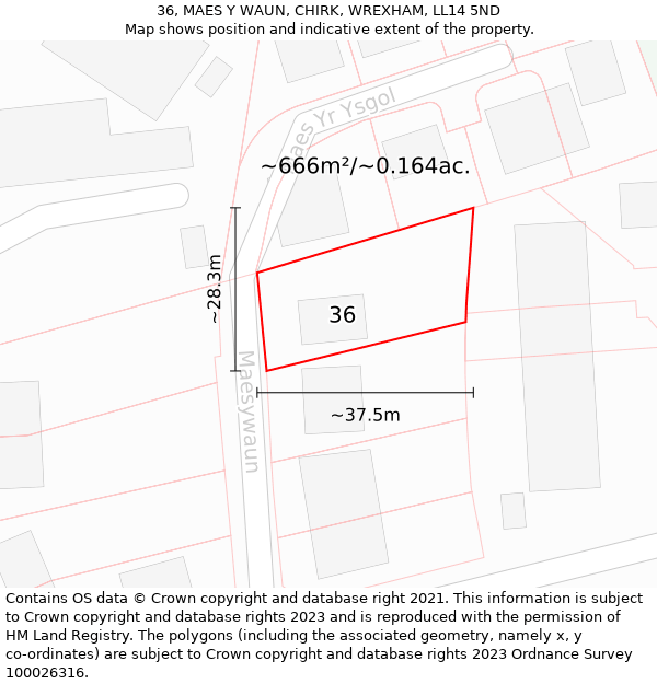 36, MAES Y WAUN, CHIRK, WREXHAM, LL14 5ND: Plot and title map