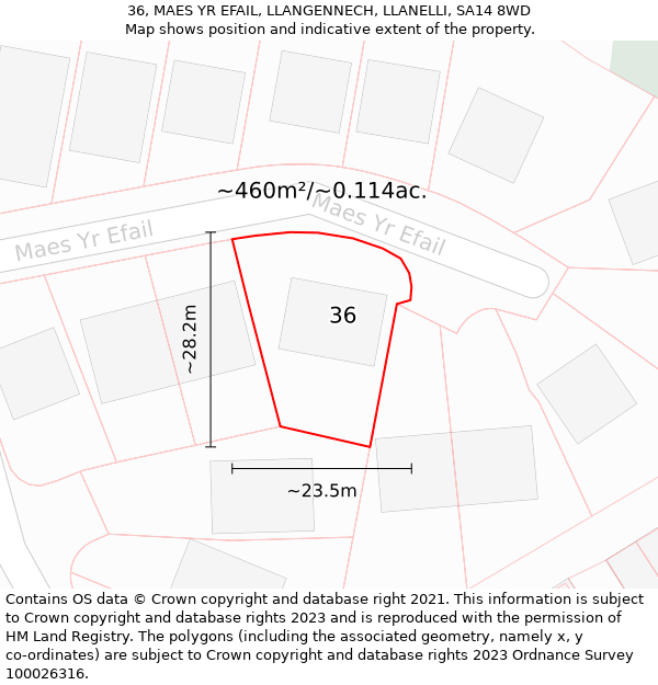 36, MAES YR EFAIL, LLANGENNECH, LLANELLI, SA14 8WD: Plot and title map