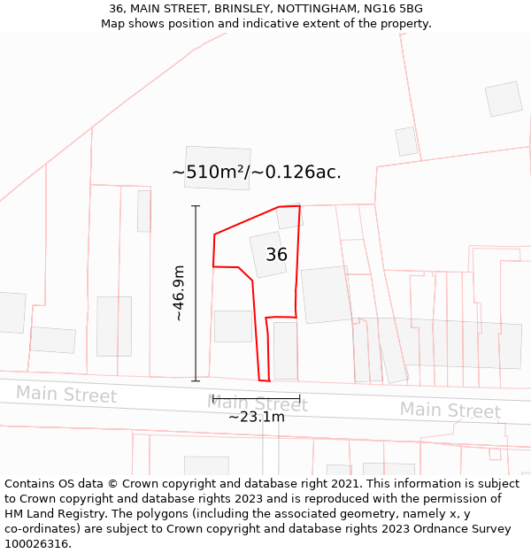 36, MAIN STREET, BRINSLEY, NOTTINGHAM, NG16 5BG: Plot and title map