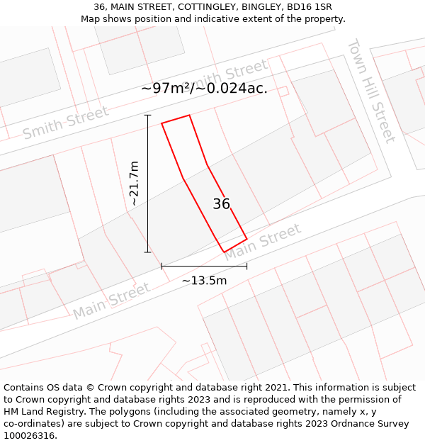 36, MAIN STREET, COTTINGLEY, BINGLEY, BD16 1SR: Plot and title map