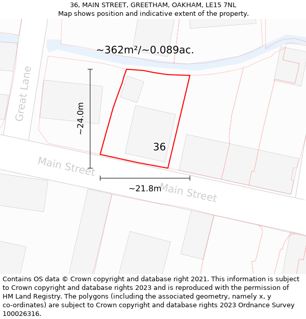 36, MAIN STREET, GREETHAM, OAKHAM, LE15 7NL: Plot and title map