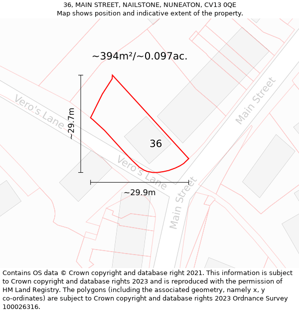 36, MAIN STREET, NAILSTONE, NUNEATON, CV13 0QE: Plot and title map