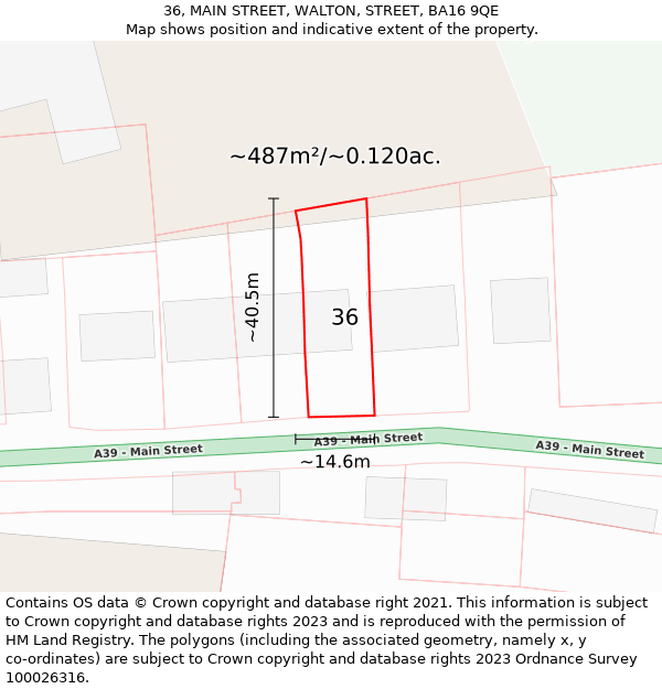 36, MAIN STREET, WALTON, STREET, BA16 9QE: Plot and title map