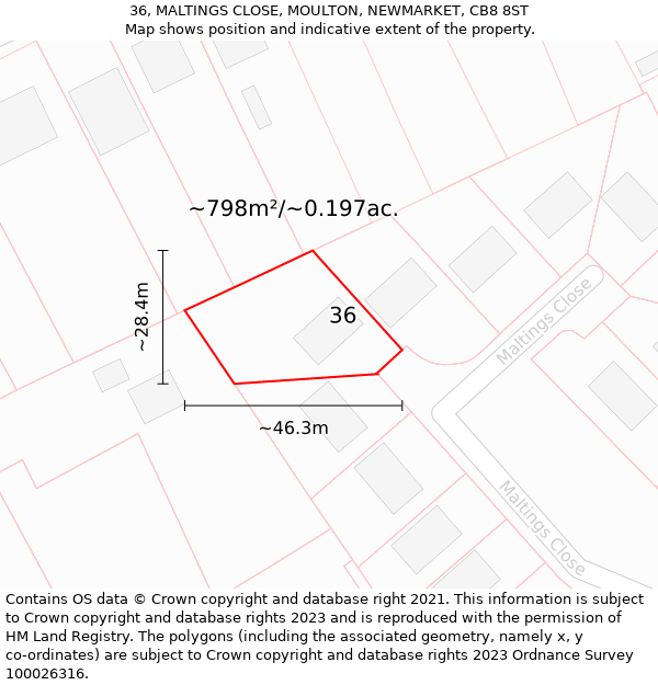 36, MALTINGS CLOSE, MOULTON, NEWMARKET, CB8 8ST: Plot and title map