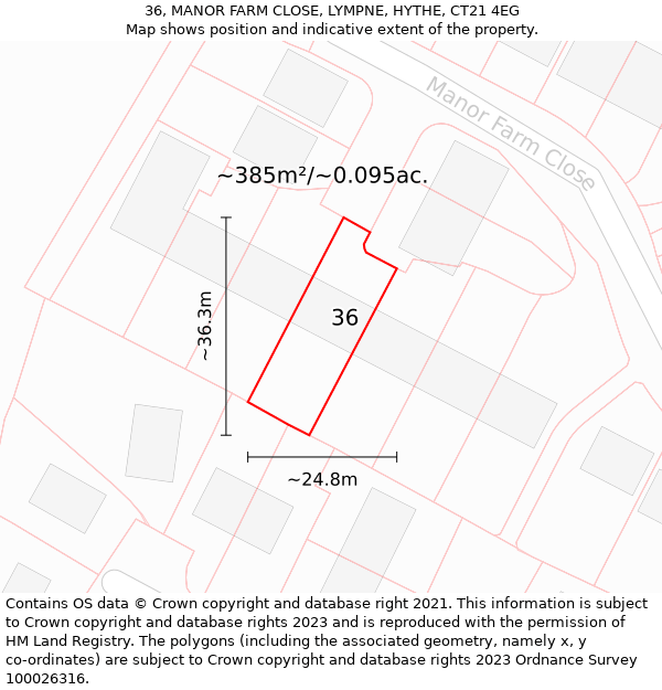 36, MANOR FARM CLOSE, LYMPNE, HYTHE, CT21 4EG: Plot and title map