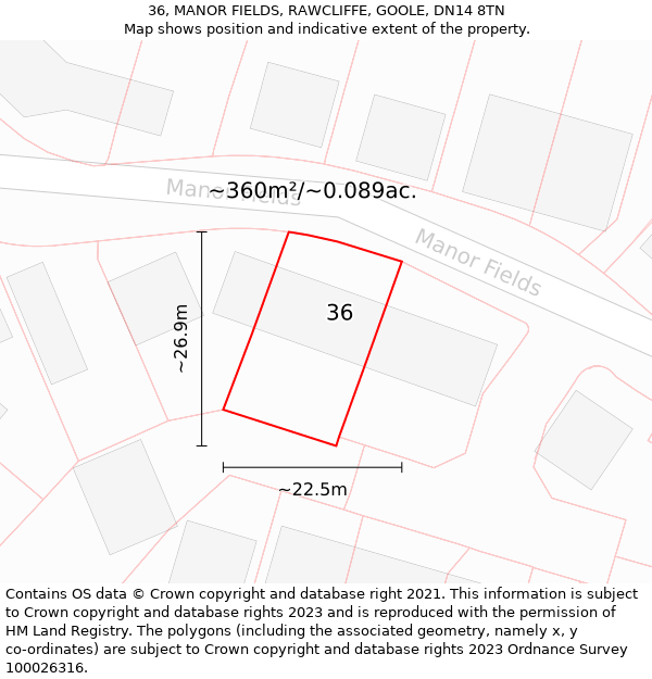 36, MANOR FIELDS, RAWCLIFFE, GOOLE, DN14 8TN: Plot and title map