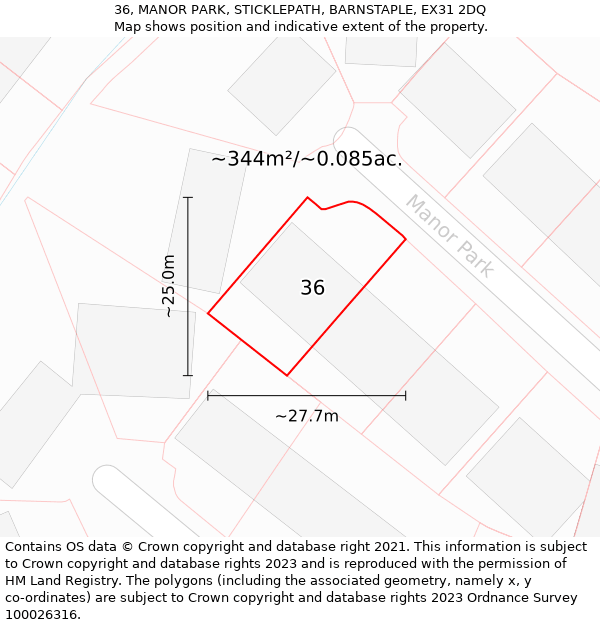 36, MANOR PARK, STICKLEPATH, BARNSTAPLE, EX31 2DQ: Plot and title map