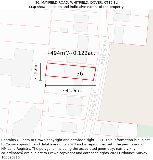 36, MAYFIELD ROAD, WHITFIELD, DOVER, CT16 3LJ: Plot and title map