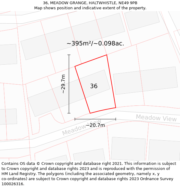 36, MEADOW GRANGE, HALTWHISTLE, NE49 9PB: Plot and title map
