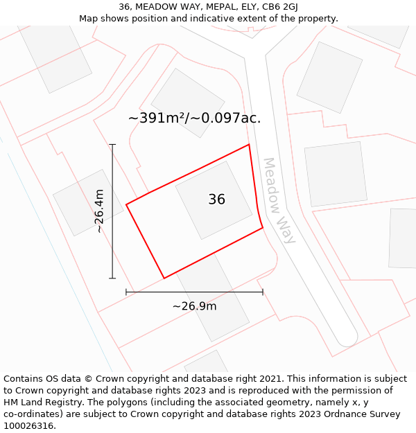 36, MEADOW WAY, MEPAL, ELY, CB6 2GJ: Plot and title map