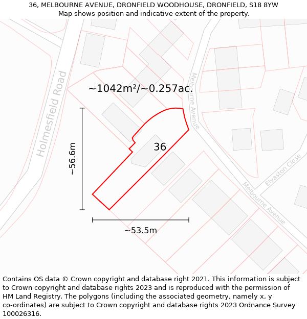 36, MELBOURNE AVENUE, DRONFIELD WOODHOUSE, DRONFIELD, S18 8YW: Plot and title map