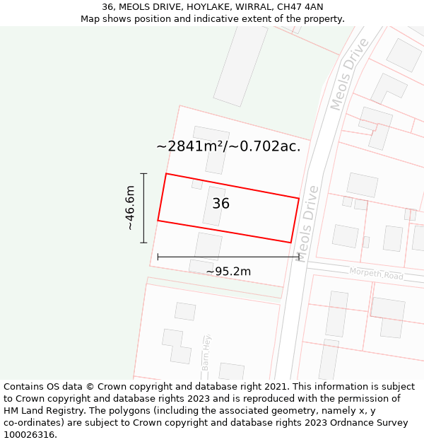 36, MEOLS DRIVE, HOYLAKE, WIRRAL, CH47 4AN: Plot and title map