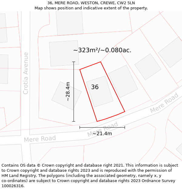 36, MERE ROAD, WESTON, CREWE, CW2 5LN: Plot and title map