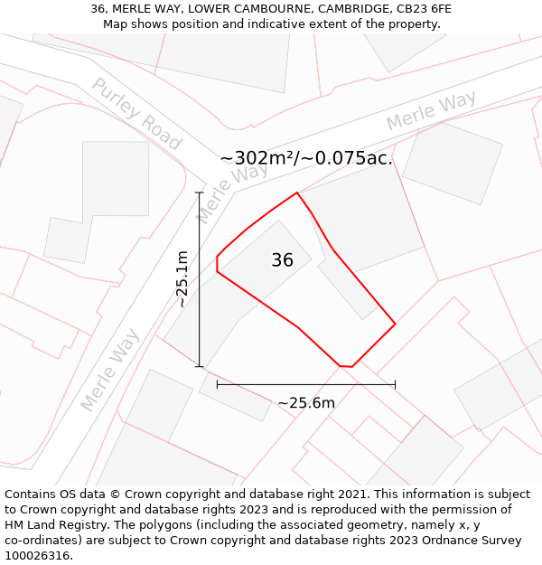 36, MERLE WAY, LOWER CAMBOURNE, CAMBRIDGE, CB23 6FE: Plot and title map