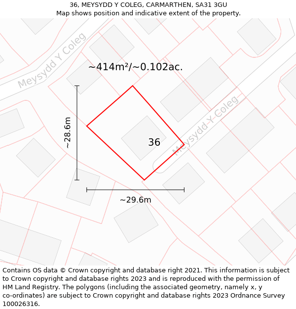 36, MEYSYDD Y COLEG, CARMARTHEN, SA31 3GU: Plot and title map