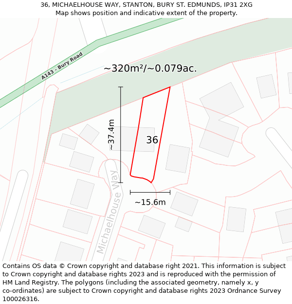 36, MICHAELHOUSE WAY, STANTON, BURY ST. EDMUNDS, IP31 2XG: Plot and title map