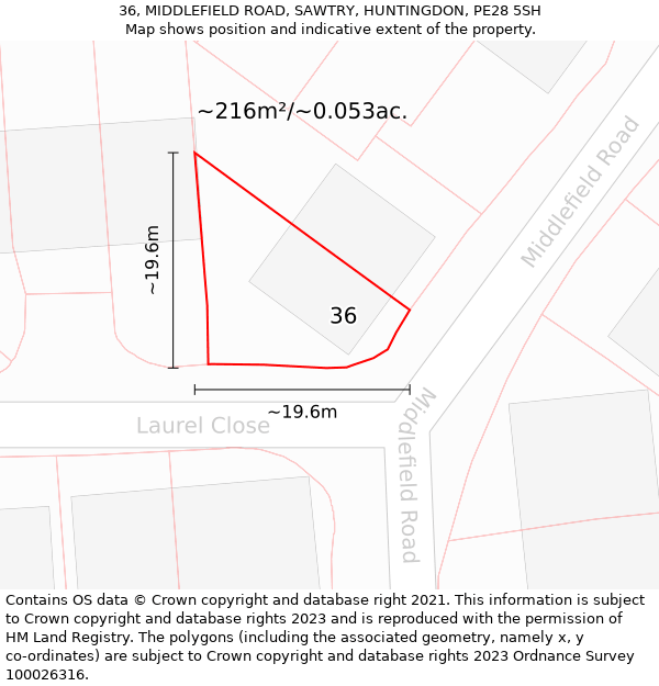 36, MIDDLEFIELD ROAD, SAWTRY, HUNTINGDON, PE28 5SH: Plot and title map