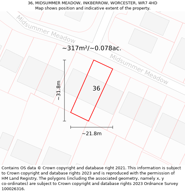 36, MIDSUMMER MEADOW, INKBERROW, WORCESTER, WR7 4HD: Plot and title map