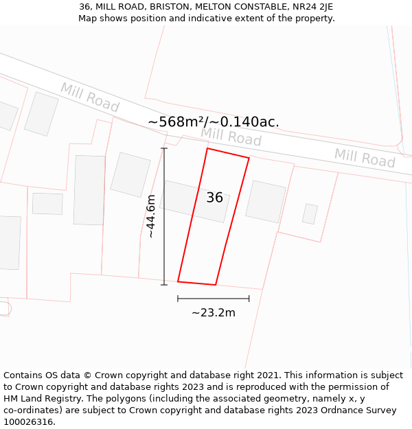 36, MILL ROAD, BRISTON, MELTON CONSTABLE, NR24 2JE: Plot and title map