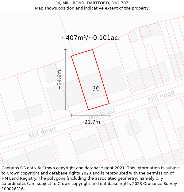 36, MILL ROAD, DARTFORD, DA2 7RZ: Plot and title map