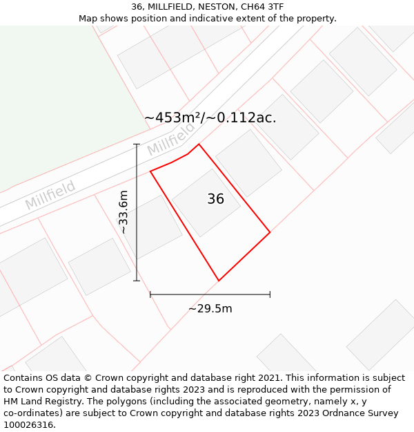 36, MILLFIELD, NESTON, CH64 3TF: Plot and title map