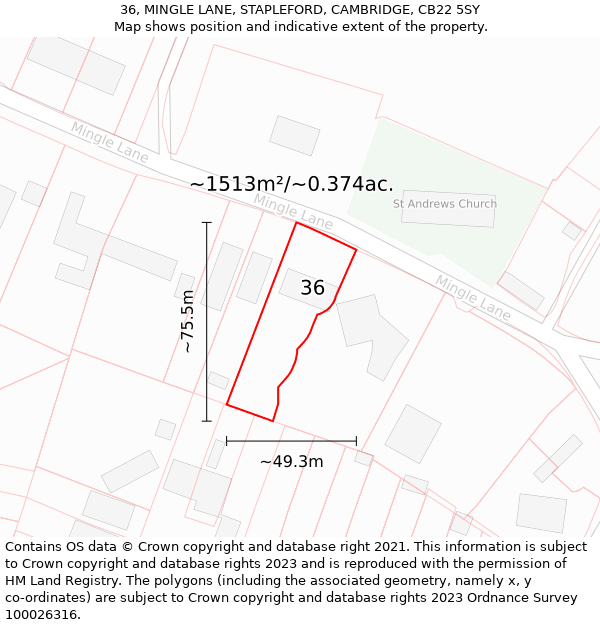 36, MINGLE LANE, STAPLEFORD, CAMBRIDGE, CB22 5SY: Plot and title map