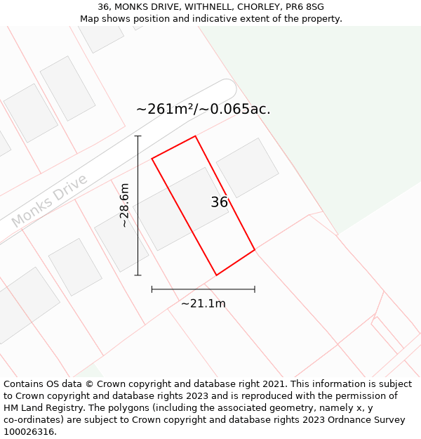 36, MONKS DRIVE, WITHNELL, CHORLEY, PR6 8SG: Plot and title map