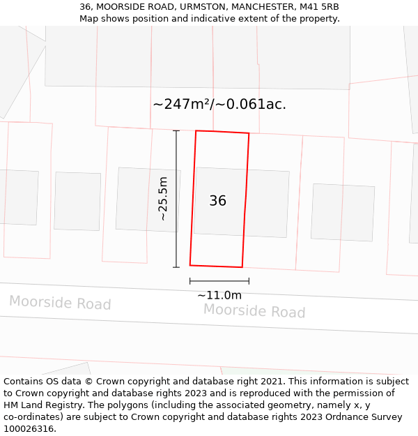 36, MOORSIDE ROAD, URMSTON, MANCHESTER, M41 5RB: Plot and title map