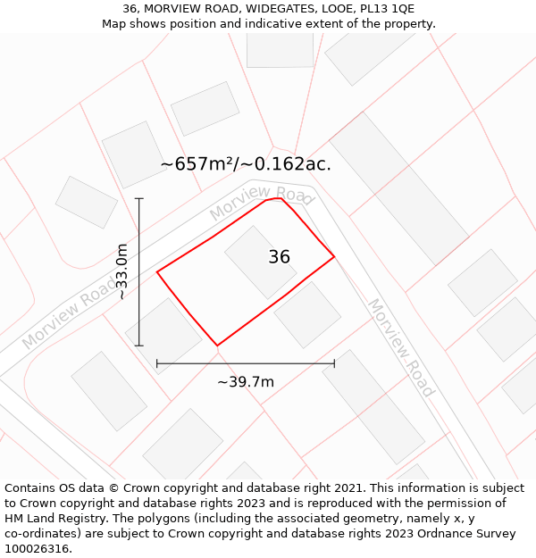 36, MORVIEW ROAD, WIDEGATES, LOOE, PL13 1QE: Plot and title map