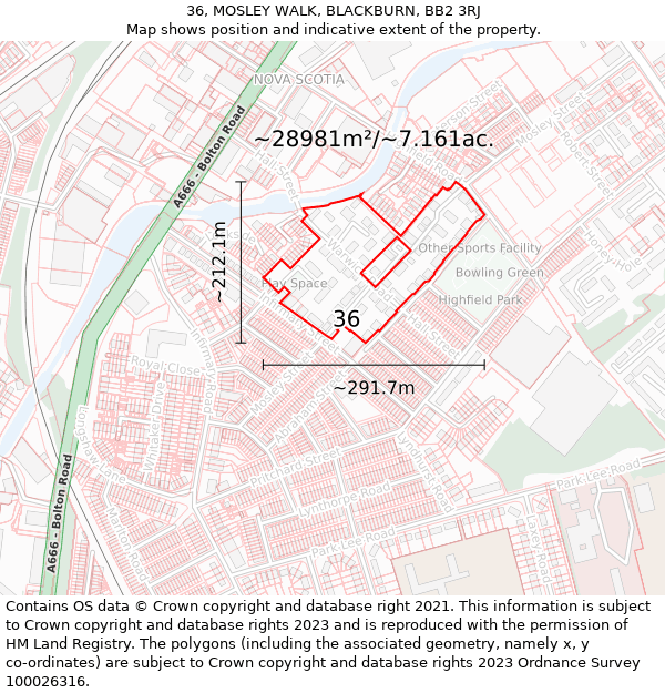 36, MOSLEY WALK, BLACKBURN, BB2 3RJ: Plot and title map