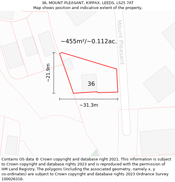 36, MOUNT PLEASANT, KIPPAX, LEEDS, LS25 7AT: Plot and title map