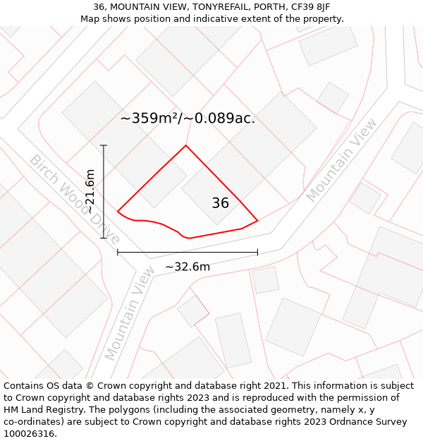 36, MOUNTAIN VIEW, TONYREFAIL, PORTH, CF39 8JF: Plot and title map