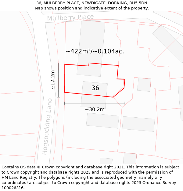 36, MULBERRY PLACE, NEWDIGATE, DORKING, RH5 5DN: Plot and title map