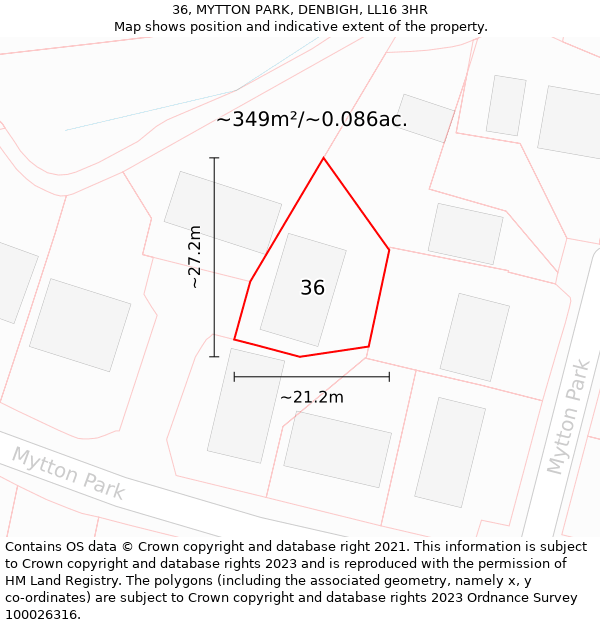 36, MYTTON PARK, DENBIGH, LL16 3HR: Plot and title map