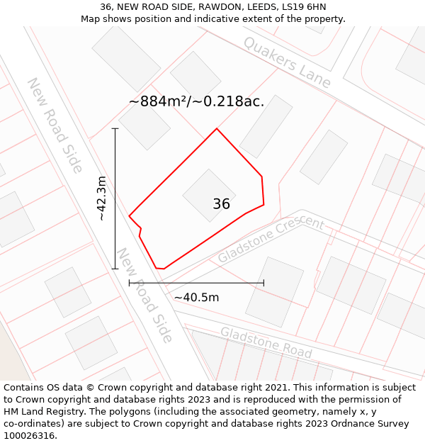 36, NEW ROAD SIDE, RAWDON, LEEDS, LS19 6HN: Plot and title map