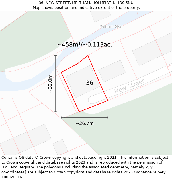 36, NEW STREET, MELTHAM, HOLMFIRTH, HD9 5NU: Plot and title map