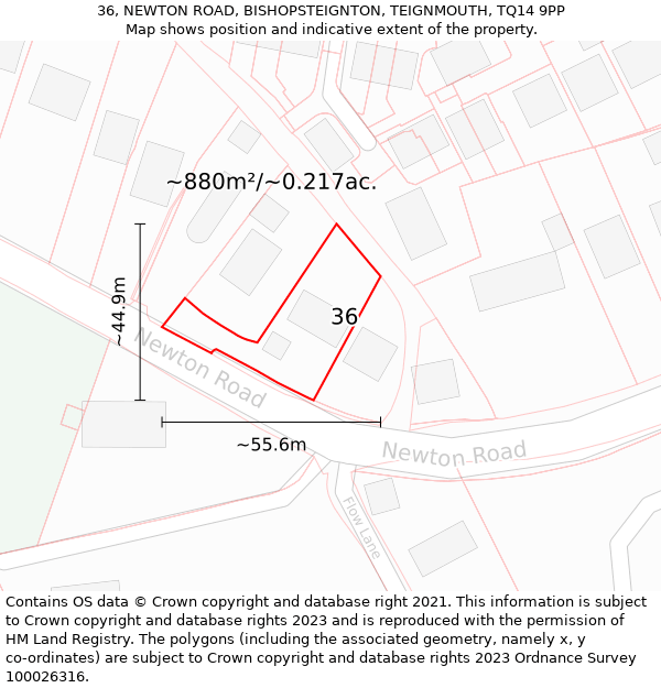 36, NEWTON ROAD, BISHOPSTEIGNTON, TEIGNMOUTH, TQ14 9PP: Plot and title map