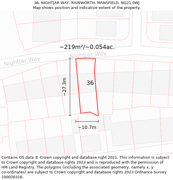 36, NIGHTJAR WAY, RAINWORTH, MANSFIELD, NG21 0WJ: Plot and title map