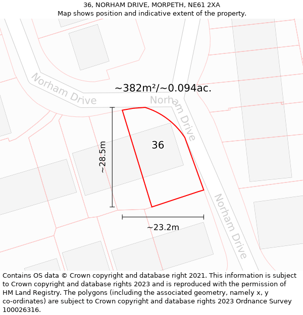 36, NORHAM DRIVE, MORPETH, NE61 2XA: Plot and title map