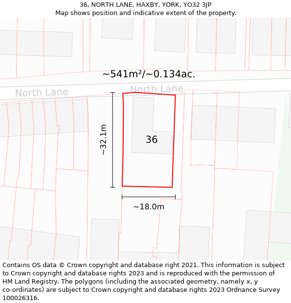 36, NORTH LANE, HAXBY, YORK, YO32 3JP: Plot and title map