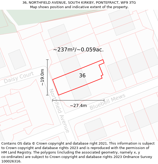 36, NORTHFIELD AVENUE, SOUTH KIRKBY, PONTEFRACT, WF9 3TG: Plot and title map