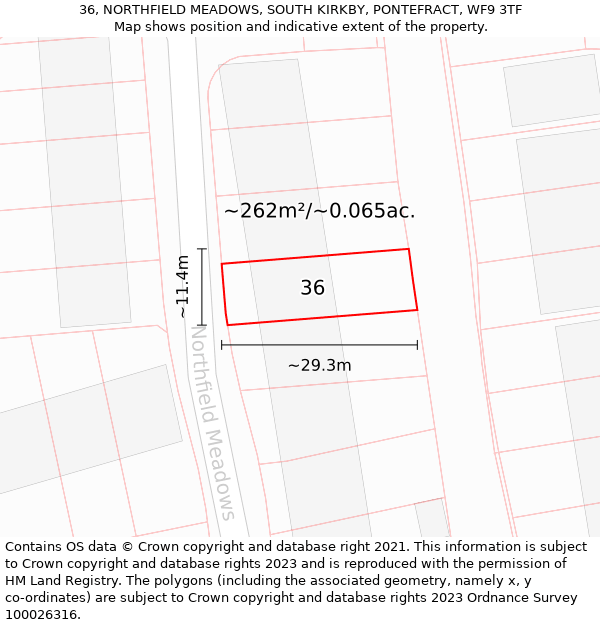 36, NORTHFIELD MEADOWS, SOUTH KIRKBY, PONTEFRACT, WF9 3TF: Plot and title map