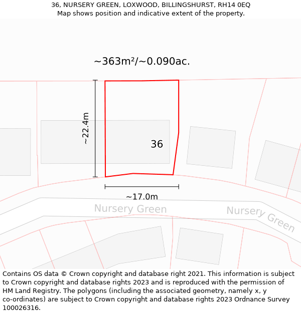 36, NURSERY GREEN, LOXWOOD, BILLINGSHURST, RH14 0EQ: Plot and title map