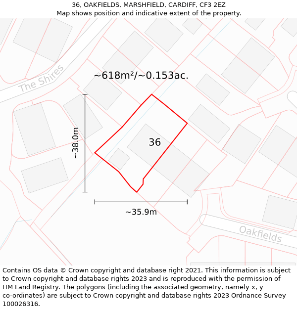 36, OAKFIELDS, MARSHFIELD, CARDIFF, CF3 2EZ: Plot and title map