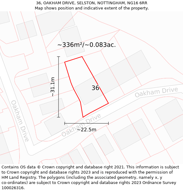 36, OAKHAM DRIVE, SELSTON, NOTTINGHAM, NG16 6RR: Plot and title map