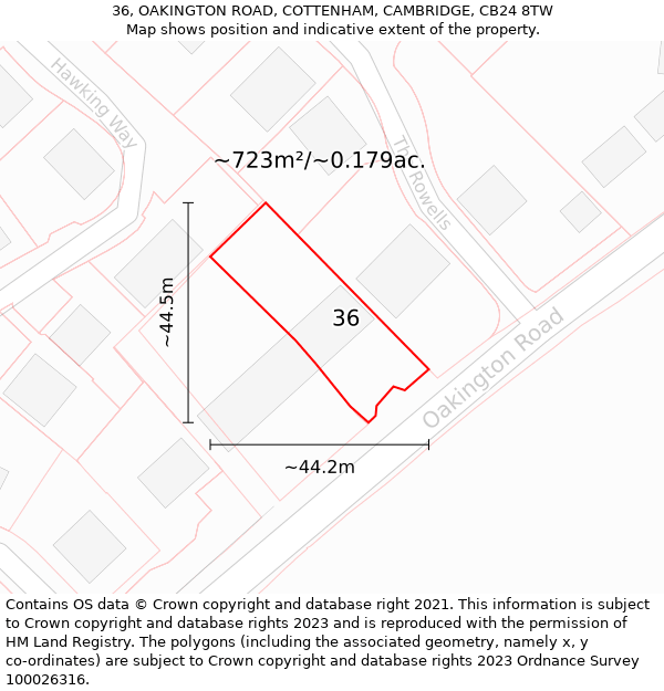 36, OAKINGTON ROAD, COTTENHAM, CAMBRIDGE, CB24 8TW: Plot and title map